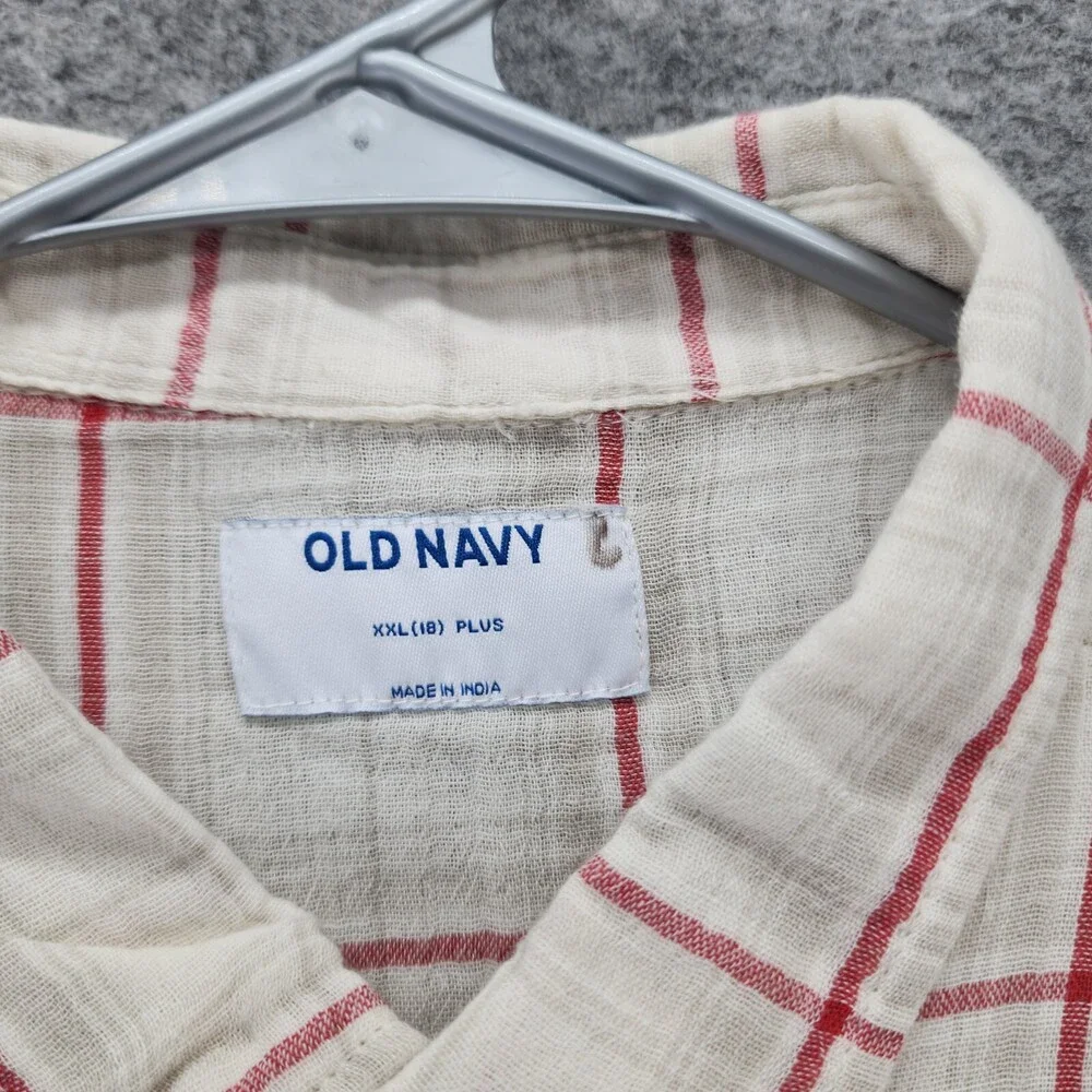Old Navy Shirt Boys XXL 18 Plus Button Down Short Sleeve White Beige Plaid